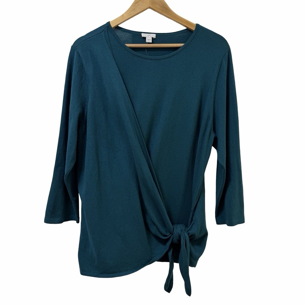 J Jill Womens Knit Side Tie Pullover Sweater Size XL Blue Office Cashmere Blend